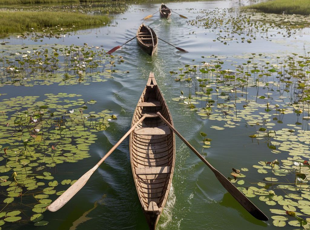 Barca en el delta de Okavango
